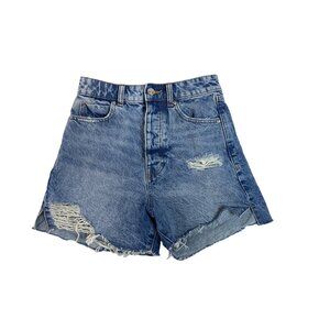 Zara Women's Blue Washed High Waist Distressed Denim Shorts Sz 0